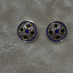 Vintage Blue and Green Round Earrings